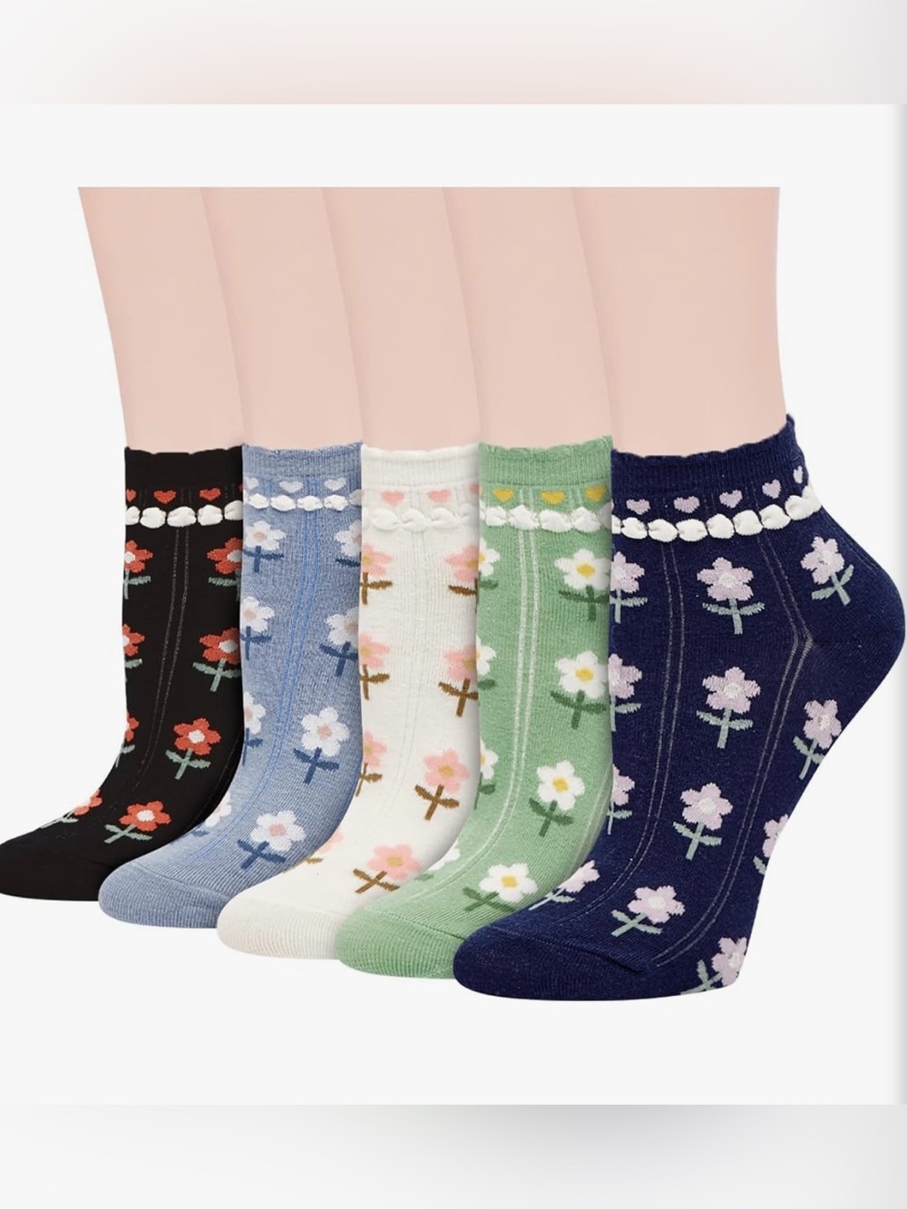 Violet Mist Cute Ankle Socks Kawaii Embroidered Floral Short Casual Cotton Socks